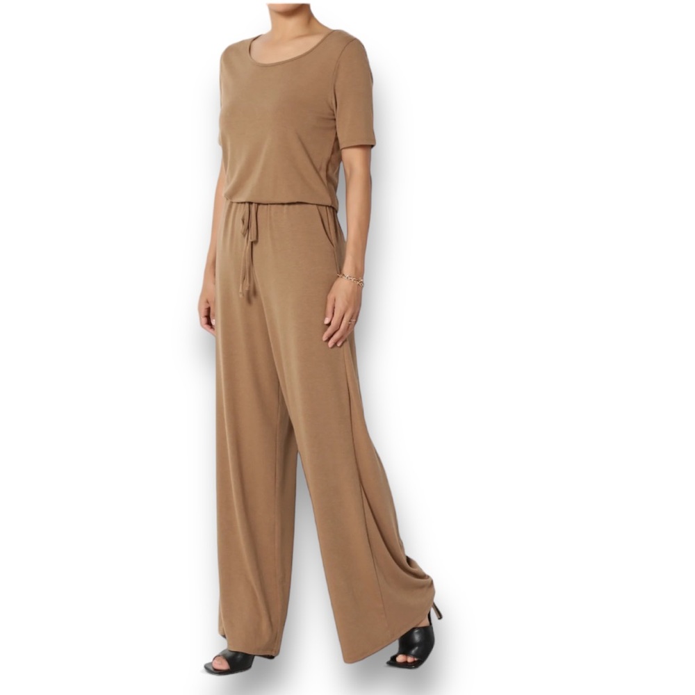 Short Sleeve Wide Leg Loose Fit  Jumpsuit Multiple Plus Sizes Available 1X 2X